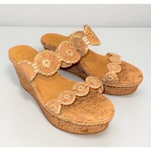 Jack Rogers Cork And Gold Platform Wedge Sandals 7M 2.5”
